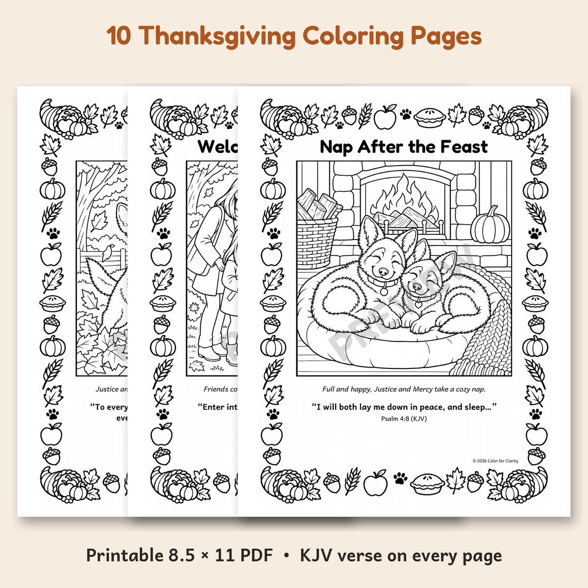 Preview of three Thanksgiving coloring pages